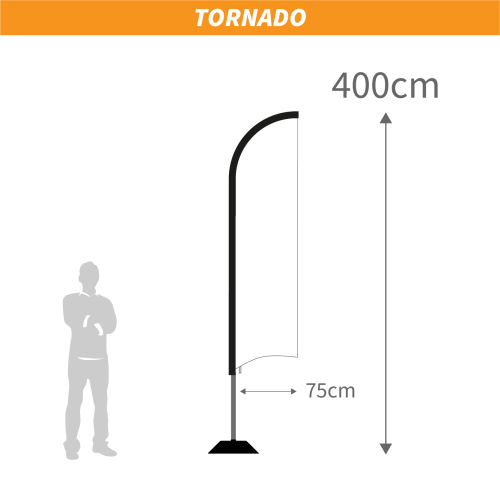 Flaga eventowa TORNADO 400 cm – maszt 4 m, szerokość 75 cm – Visix Polska Głogów