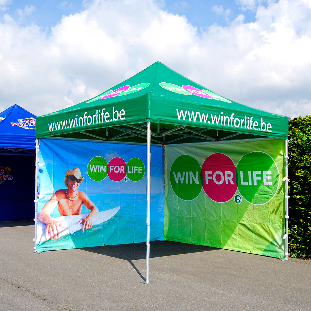 Namiot reklamowy z nadrukiem 3x3 (namiot eventowy) z pełnym brandingiem – stoisko targowe i promocyjne na eventy plenerowe